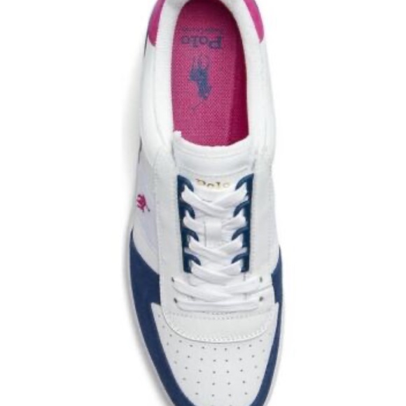 NEW Polo Ralph Lauren Court Low Top Lace Up Leather White Multi Shoes Sneaker - Picture 3 of 8